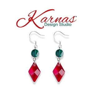 Pretty Little Poinsettia Crystal Holiday Dangle Earrings by Karnas Design Studio